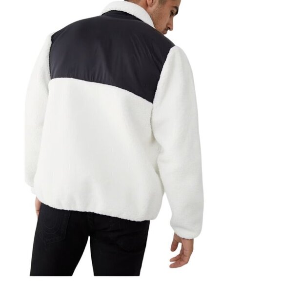NWT TRUE RELIGION Jacket Coat Colorblock Sherpa Logo WHITE & BLACK size S Fleece - Picture 12 of 12